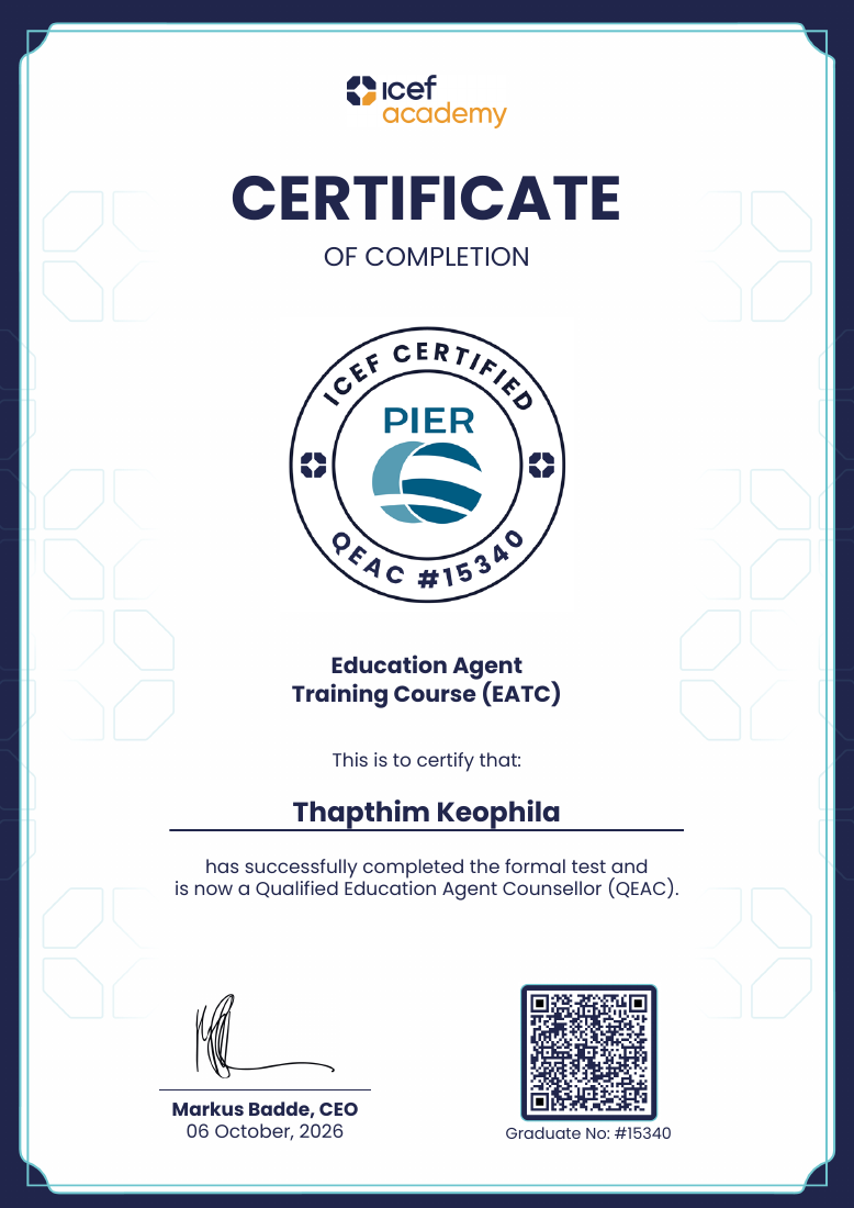 QEAC certificate awarded to Thapthim Keophila