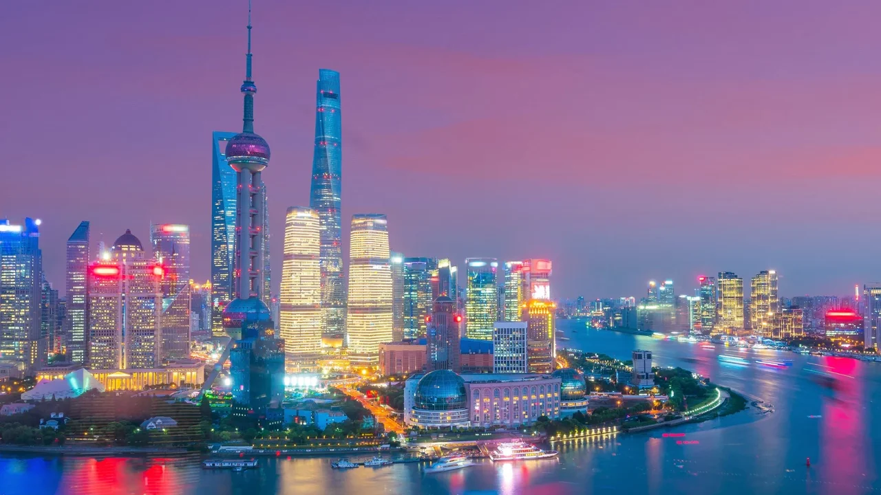 Shanghai skyline at dusk in China